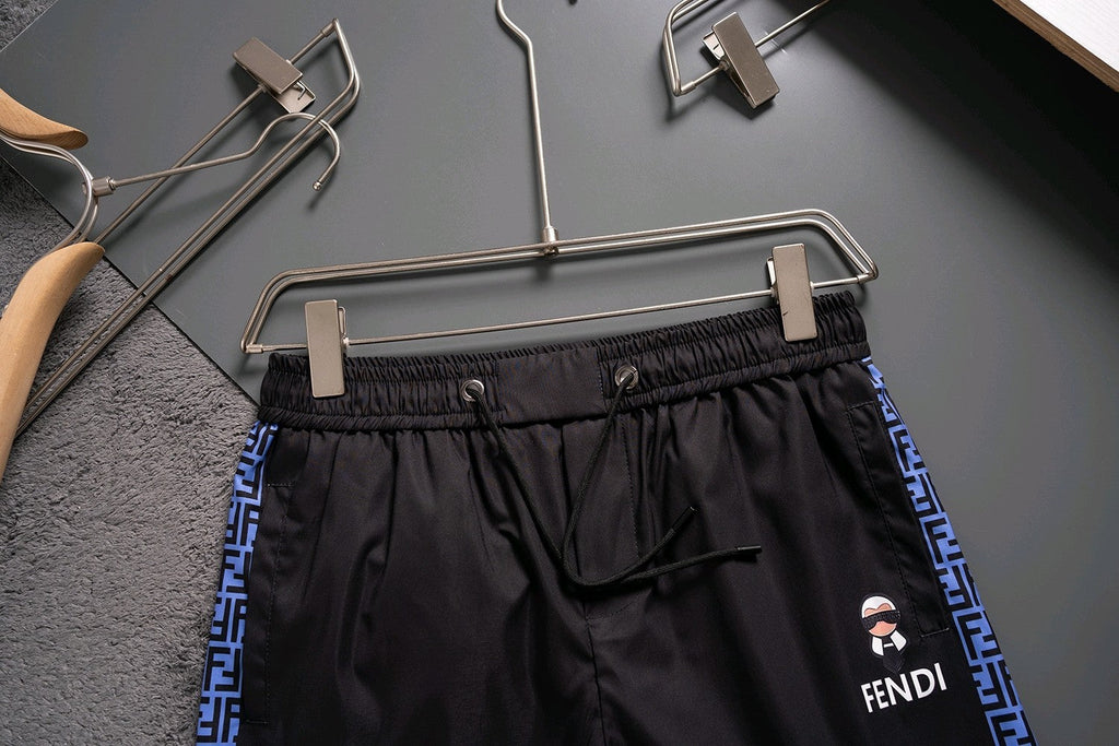 Fendi Inspired Men's FF Logo Tape Side Stripes Quick-Dry Beach Shorts